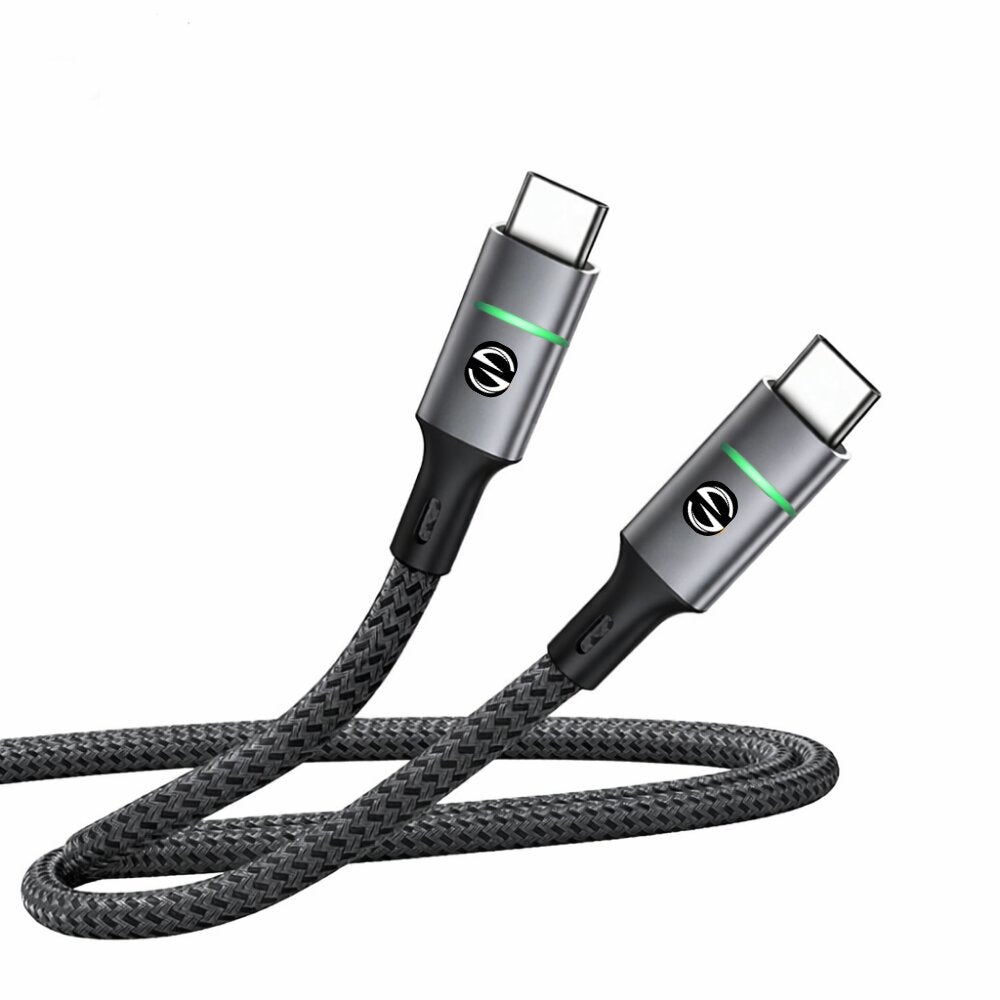 Premium Braided USB Type-C Fast Charging Cable with LED Indicator (Black, 1 Meter)